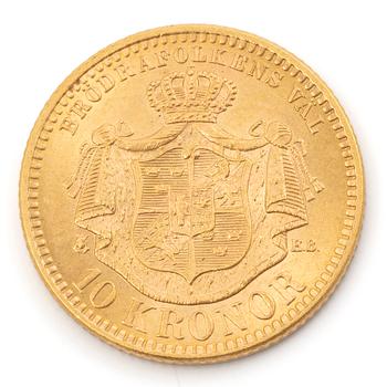 Gold coin, Sweden, Oscar II, 10 kronor, 1901.