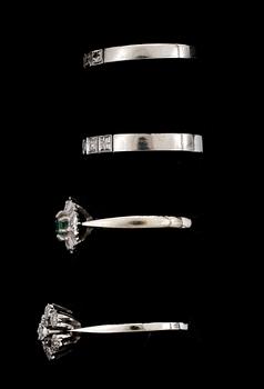 RINGAR, 4st, 18k vitguld med små diamanter. Totalvikt 10g.