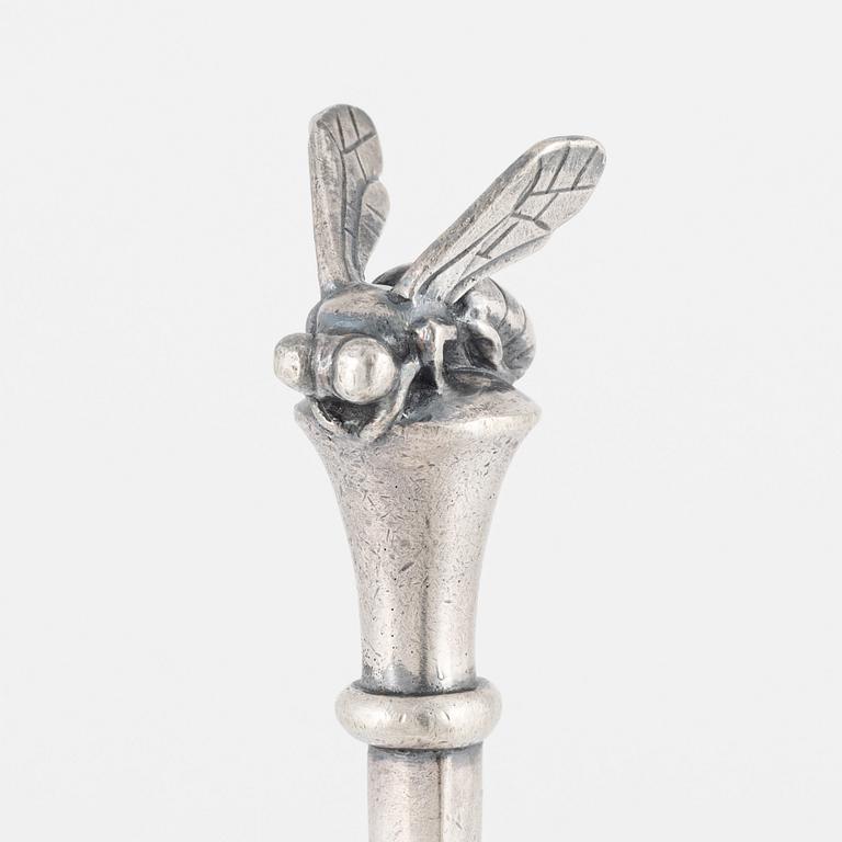 A silver honey spoon designed by Barbro Littmarck for W.A Bolin, Stockholm 1965.