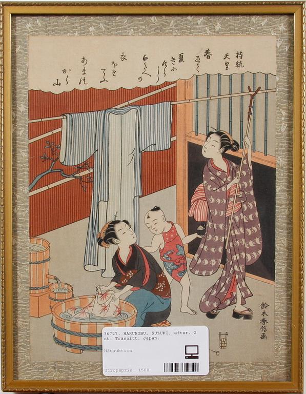 HARUNOBU, SUZUKI, hans efterföljare, 2 st, träsnitt, Japan.