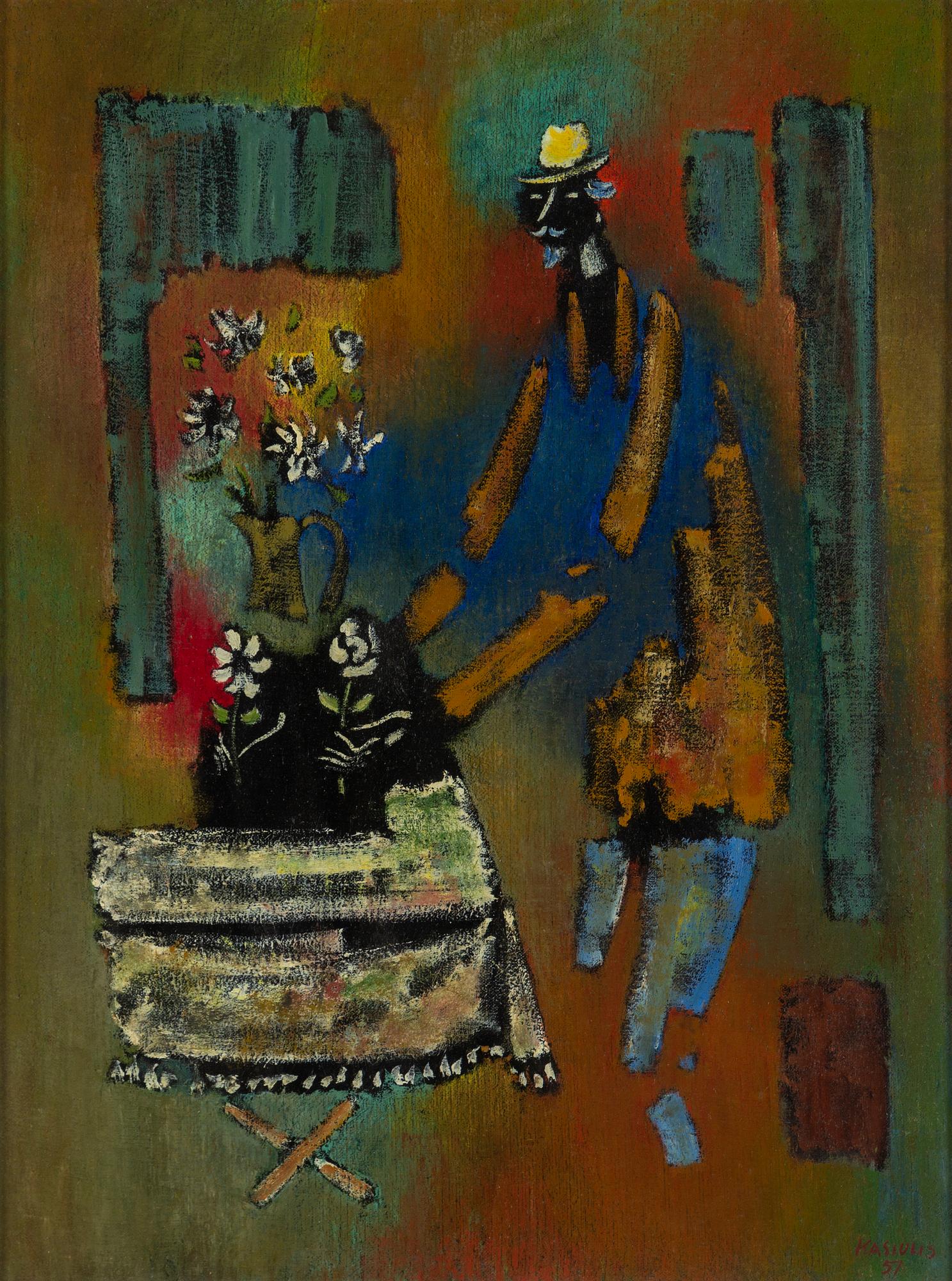 VYTAUTAS KASIULIS, oil/tempera on canvas, signed and dated -57.