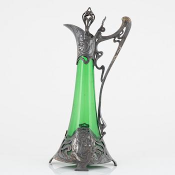 An Art Nouveau glass and silver plated decanter, Württembergische Metallwarenfabrik, WMF, early 20th Century.