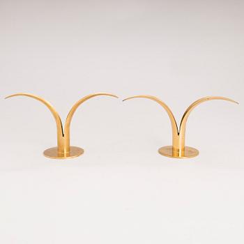 Six brass candle sticks "Liljan" by Ivar Ålenius-Björk for Ystad metall, second half of the 20th century.