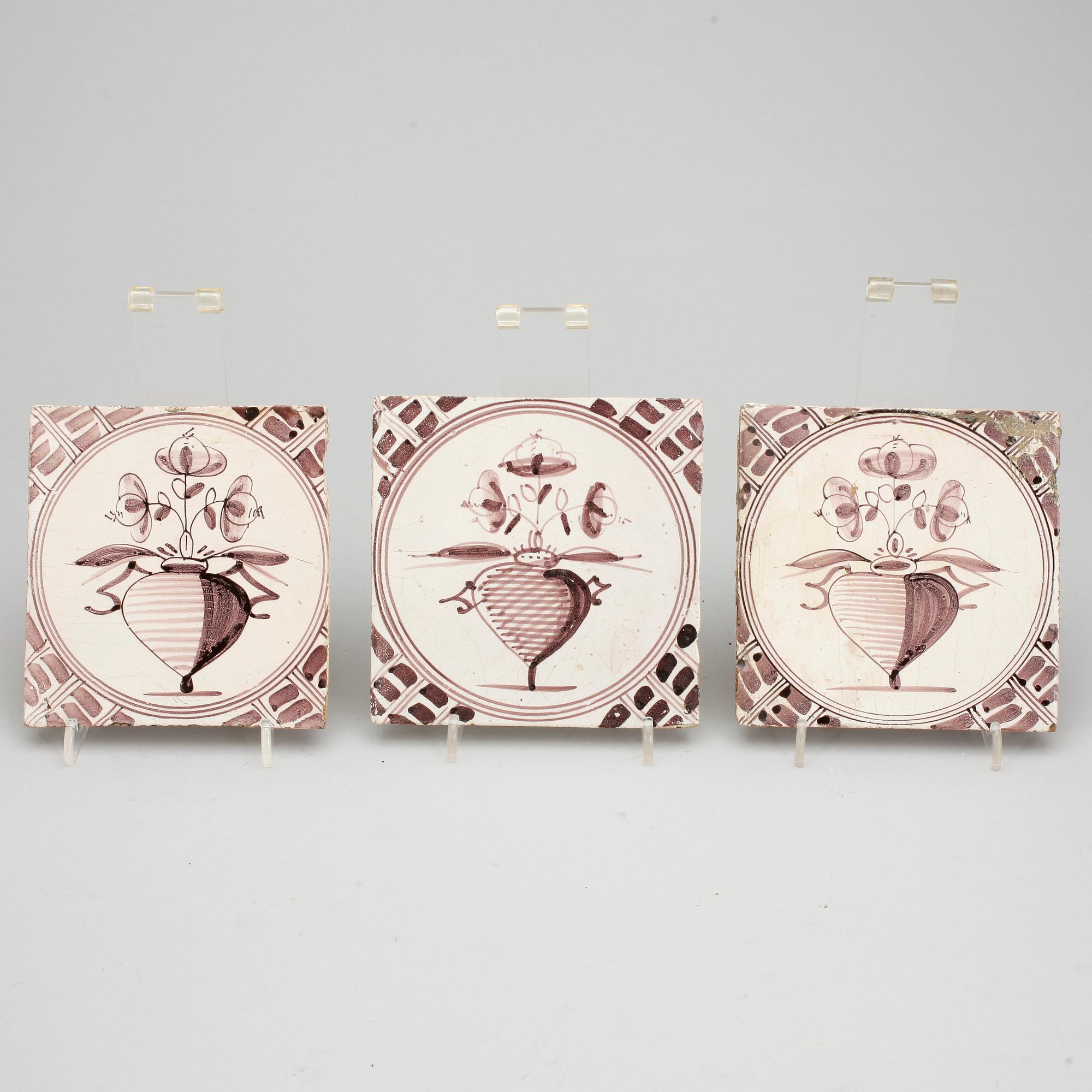 KAKELPLATTOR/FLIS, fajans, 9 st Delft, 1700-tal.