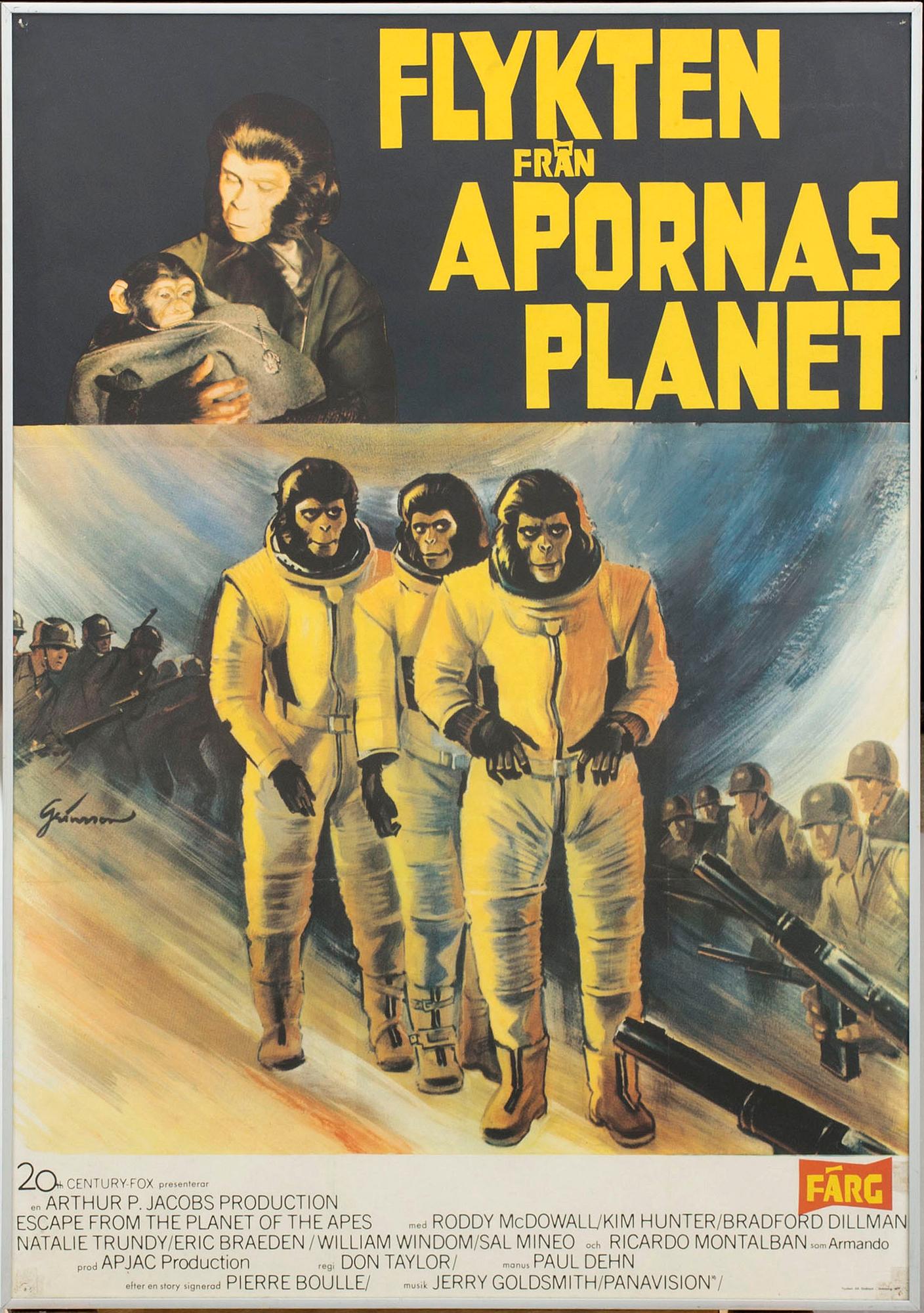 "FLYKTEN FRÅN APORNAS PLANET", filmaffisch, Tryckeri AB Småland -Jönköping 1971.