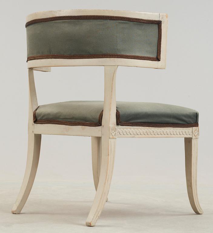 A late Gustavian circa 1800 klismos armchair.