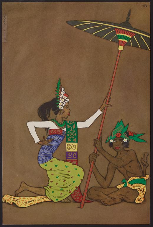 Tyra Kleen, fyra häften med åtta tryckta planscher (varav en dublett), "Temple Dances and Musical Instruments in Bali".