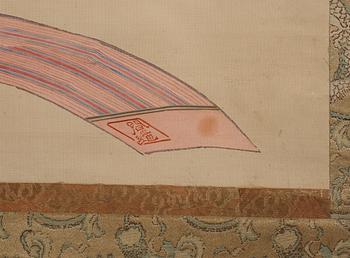 A Japanese hanging scroll, ink and color on paper, unknown artist, mid 19th Century.