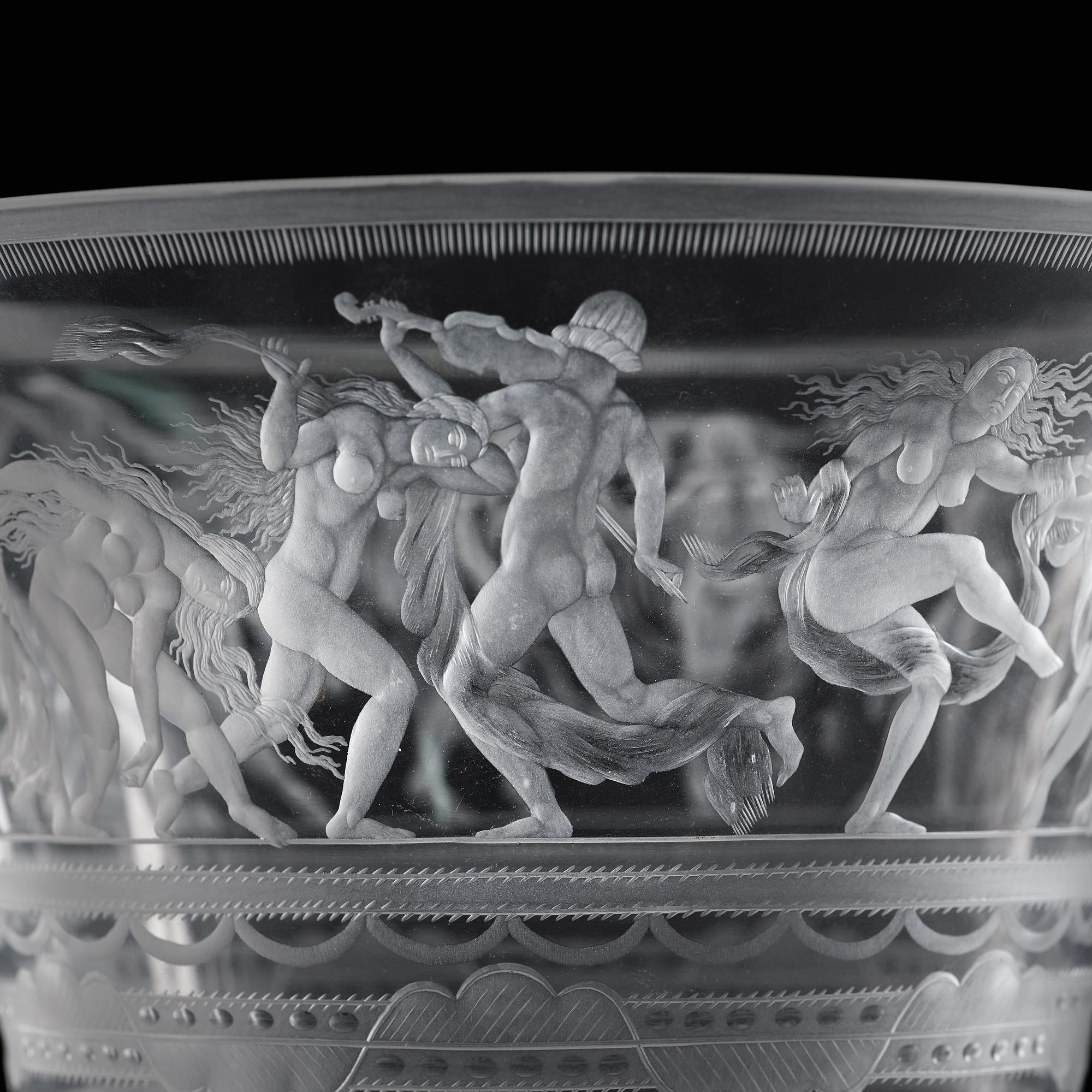 Simon Gate, An important Simon Gate engraved bowl, excuted by Orrefors, Sweden 1924, model 122.