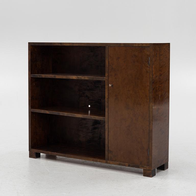 A stained birch book case with av cabinet, 1930s.