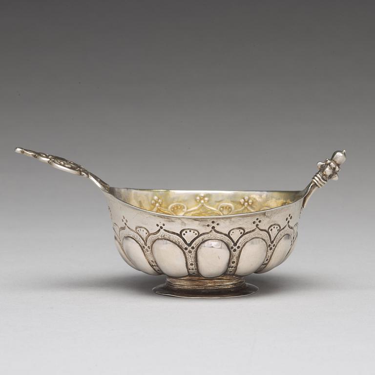 A Swedish 18th century parcel-gilt silver brandy bowl, mark of Hans Jacob Schmit, Karlskrona 1718.