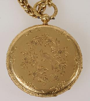 FICKUR SAMT KEDJA, guld 18k. total vikt 83 gram. 1800/1900-tal.