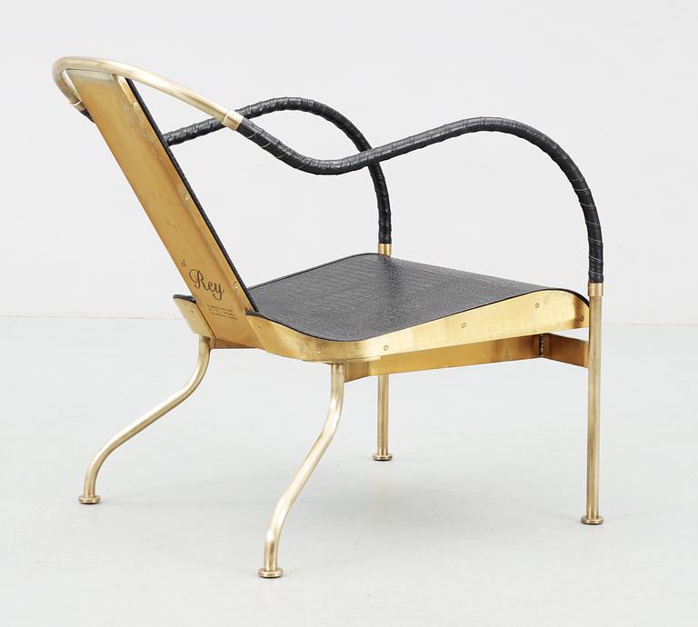 A Mats Theselius 'El Rey' brass and leather easy chair, Källemo AB, Värnamo, Sweden.