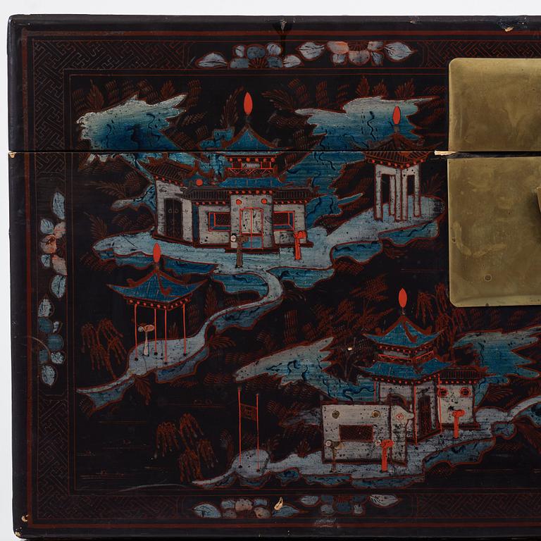 Two Chinese lacquered chests, Qing dynasty, 19th Century.