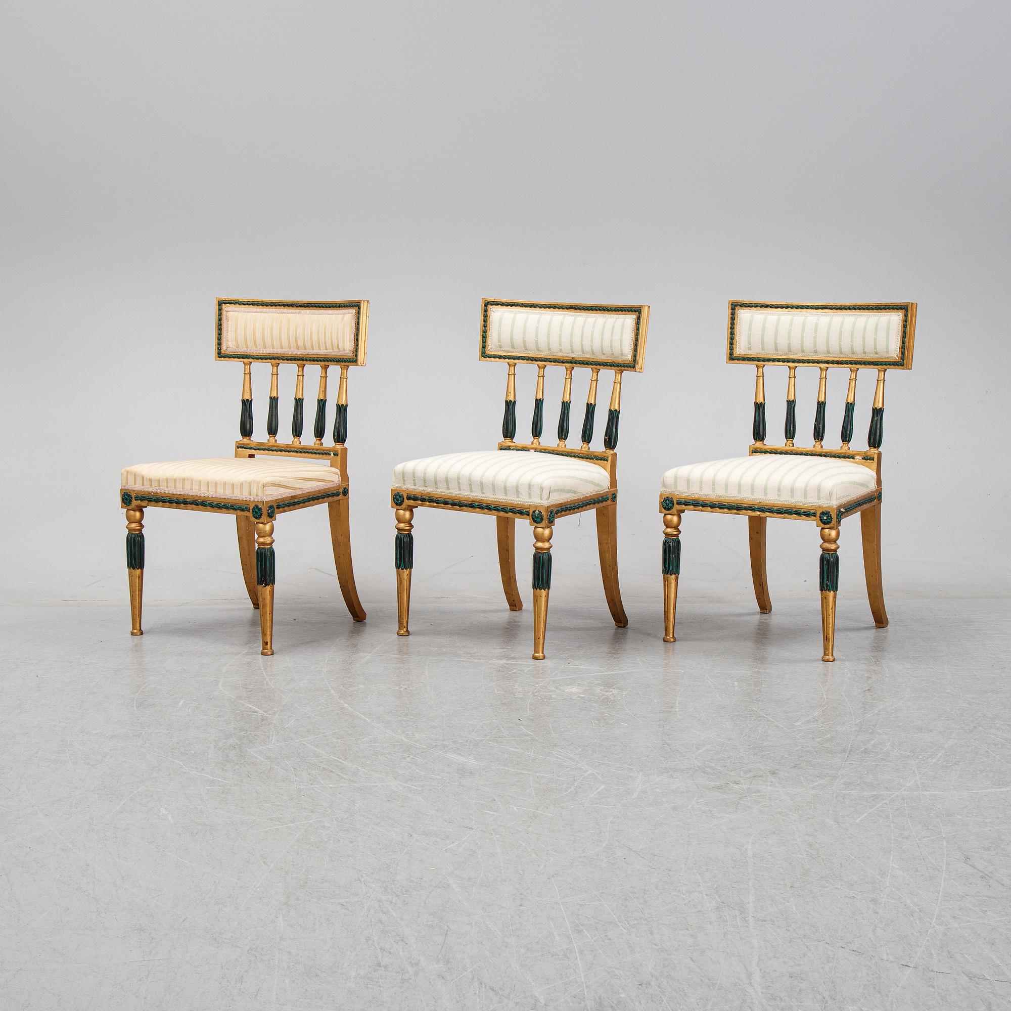 A set of three late Gustavian style chairs, 19th Century.
