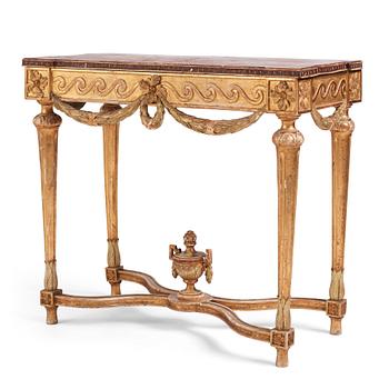 A Gustavian giltwood and faux-porphyry console table, late 18th century.