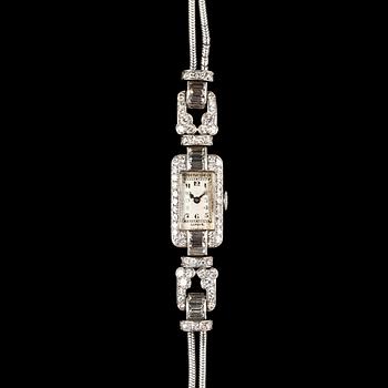 1134. ARMBANDSUR, Patek Philippe & Co, platina med baguette- och briljantslipade diamanter, tot. ca 4 ct. 1930-tal.