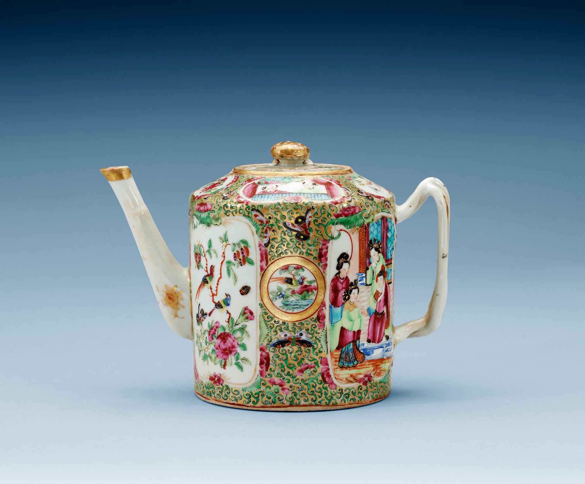 A Canton famille rose tea pot with cover, Qing dynasty, 19th Century.