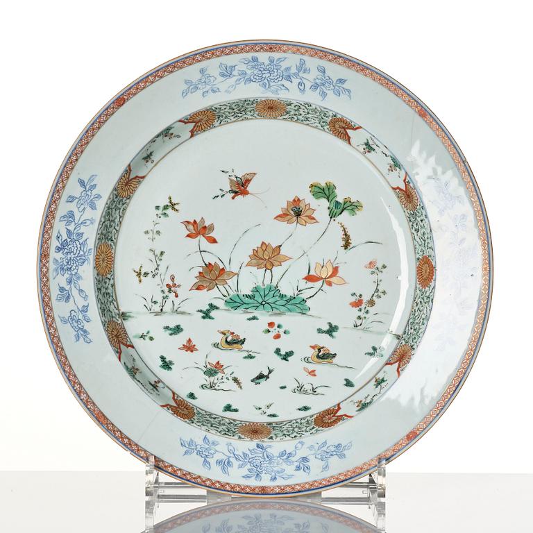 A large Chinese Doucai porcelain dish, Qing dynasty, Yongzheng (1723-35).