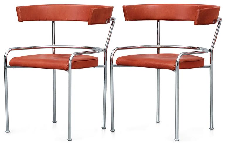 A pair of  Gunnar Asplund chromed steel and leather armchairs by Källemo Sweden.
