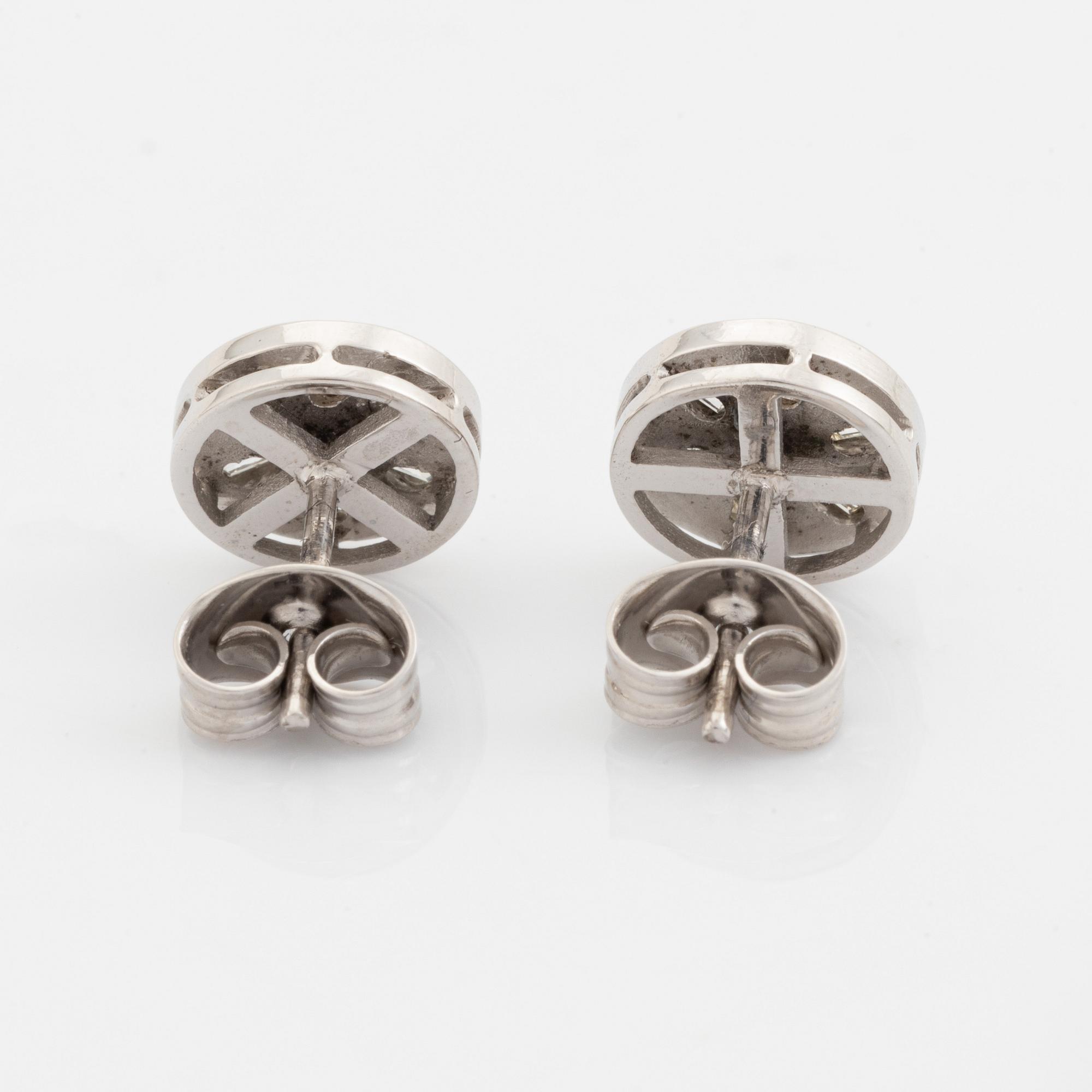 Brilliant and baguette cut diamond earrings.
