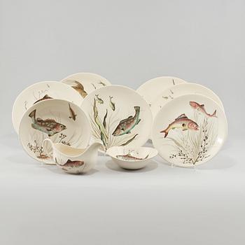 SERVISDELAR, 9 st, flintgods, "Fish" Johnson Bros. England, 1900-talets andra hälft.