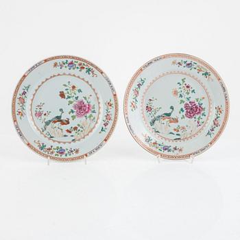 A set of six 'double peacock' plates, Qing dynasty, Qianlong (1736-95).