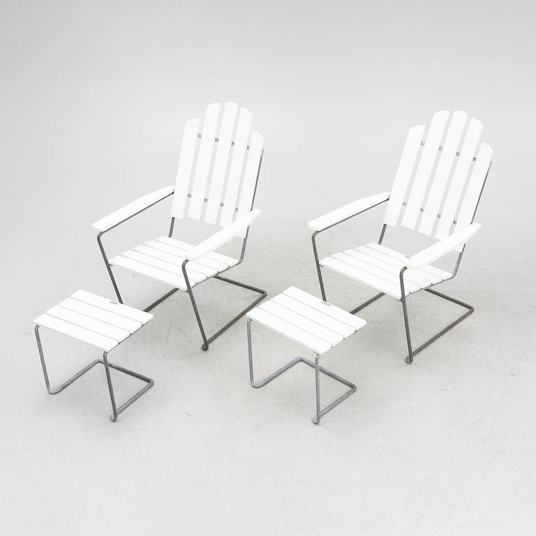 Sun chairs with footstool, a pair, "A3", Grythyttan Stålmöbler, 21st century.