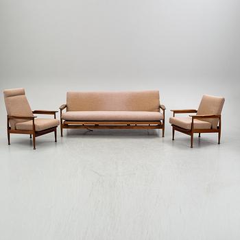 George Fejer & Eric Phamphilan, a British 'Manhattan' sofa and two easy chaits from Guy Rogers, 1960's.