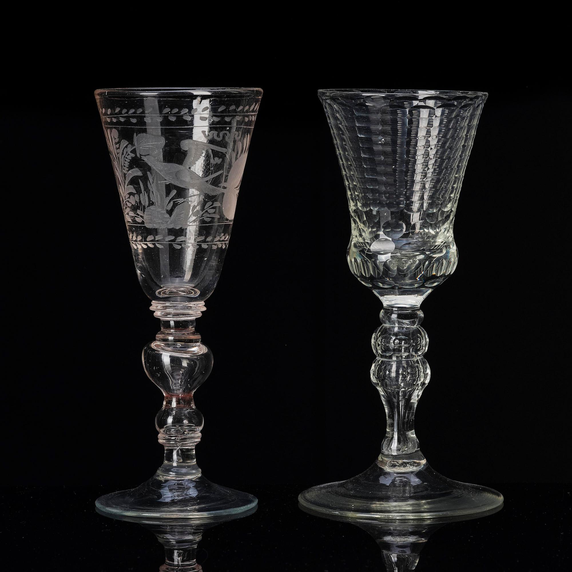 A german cut glass beaker, and a an engraved beaker, 18th century.