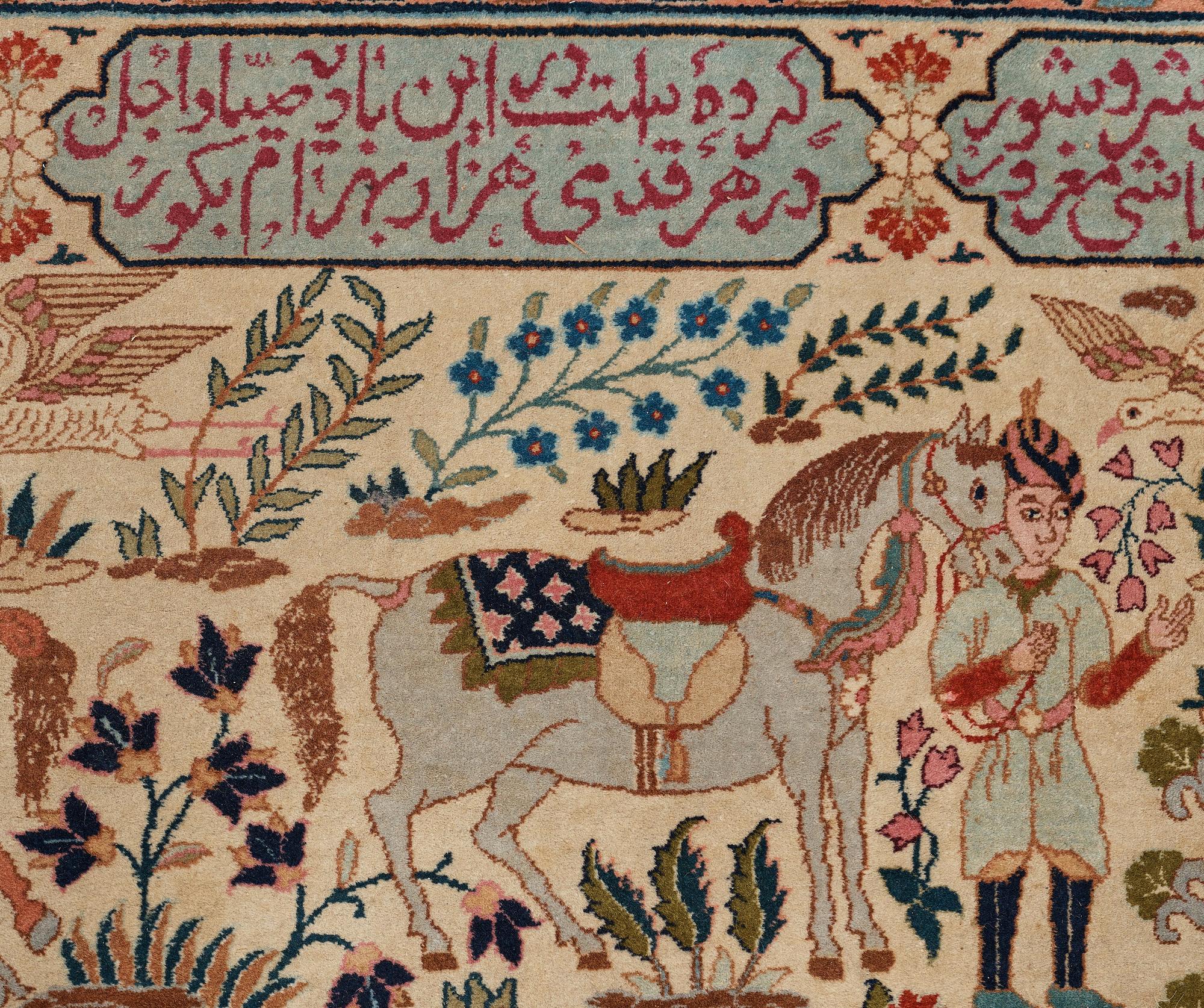 A CARPET, a semi-antique Tabriz figural, ca 327-333,5 x 236,5-240 cm.
