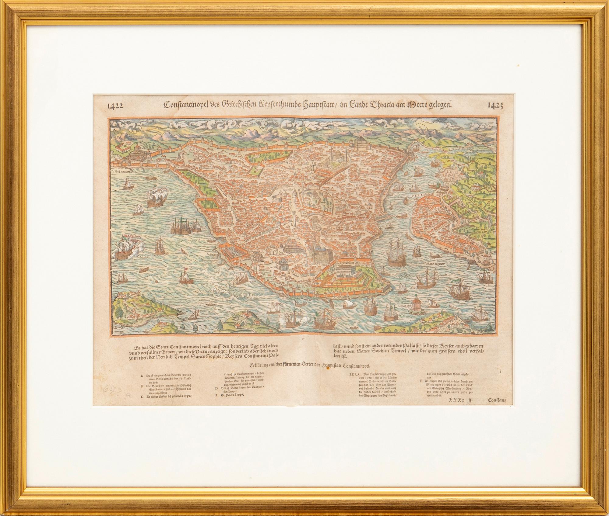 Sebastian Münster, karta över Konstantinopel, Basel ca 1591 - 1614.