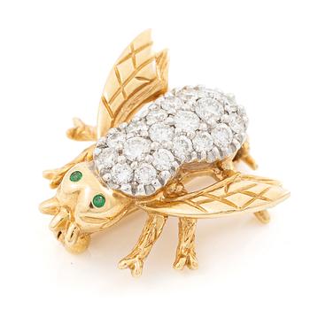 Brooch in the form of a bee, Mary Kay, 18K gold with brilliant-cut diamonds.