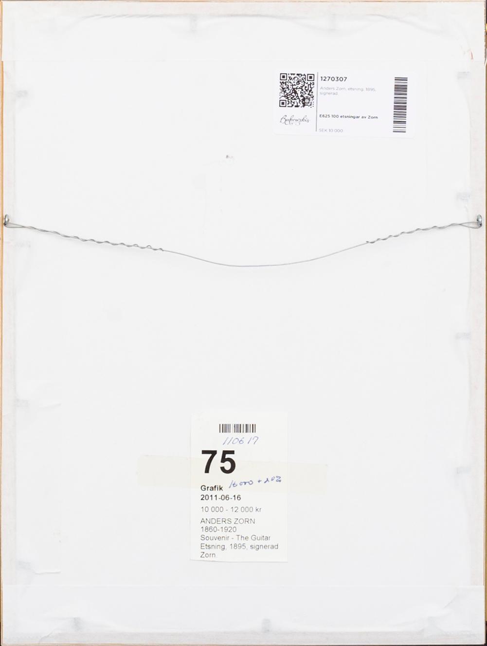 Anders Zorn, a signed etching from 1895.