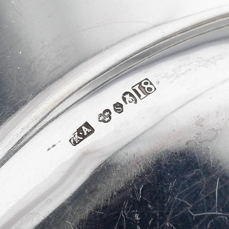 FAT samt UNDERLÄGG, 10 delar, silver, 1900-tal. Vikt ca 790 gram.