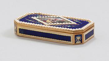 A Swiss late 18th century/early 19th century gold and enamel snuff-box.