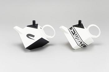 ROLF SINNEMARK, two "Cube" porcelain teapot for Rörstrand in the late 20th century.