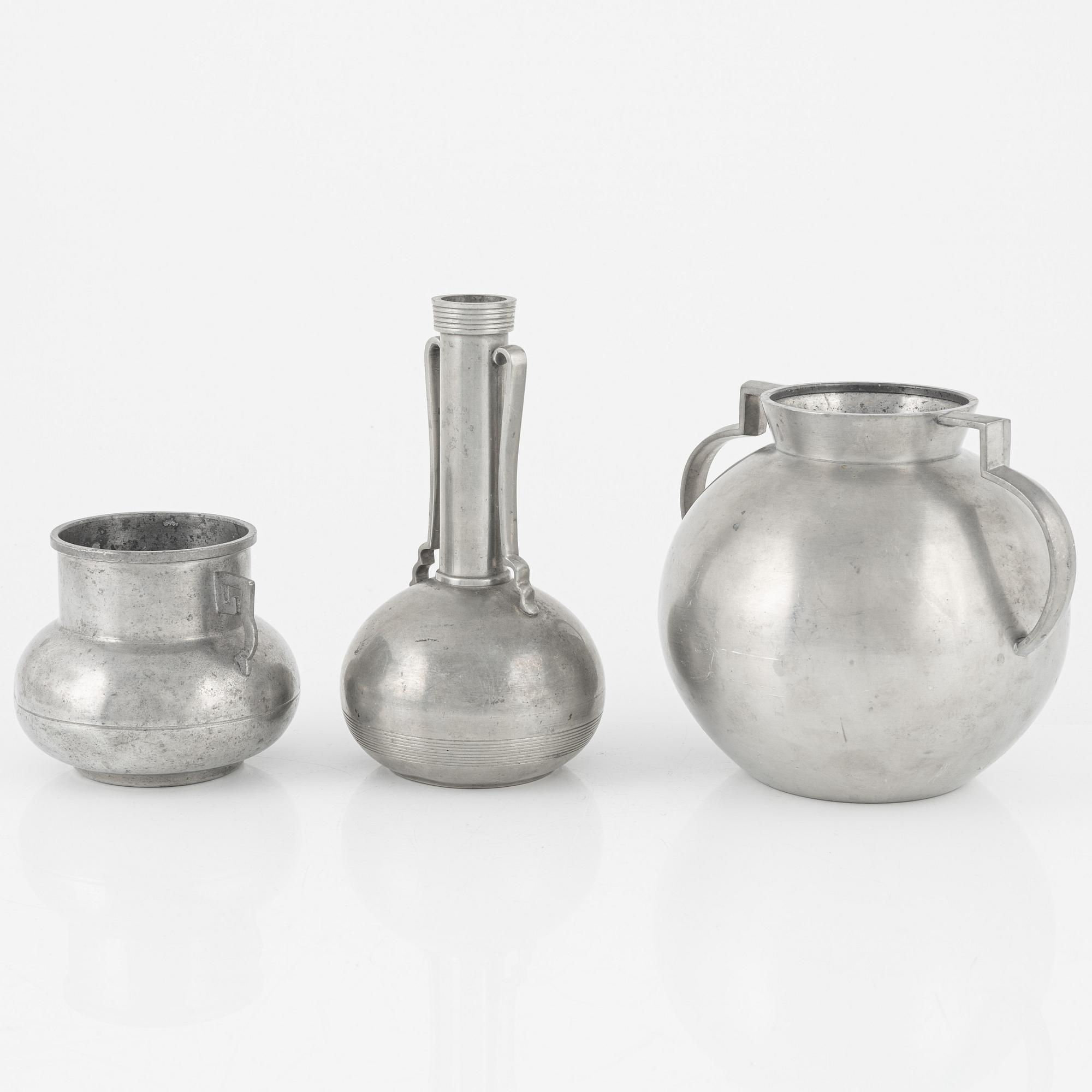 Three pewter vases, bearing the mark of GAB, Stockholm, 1933-35.