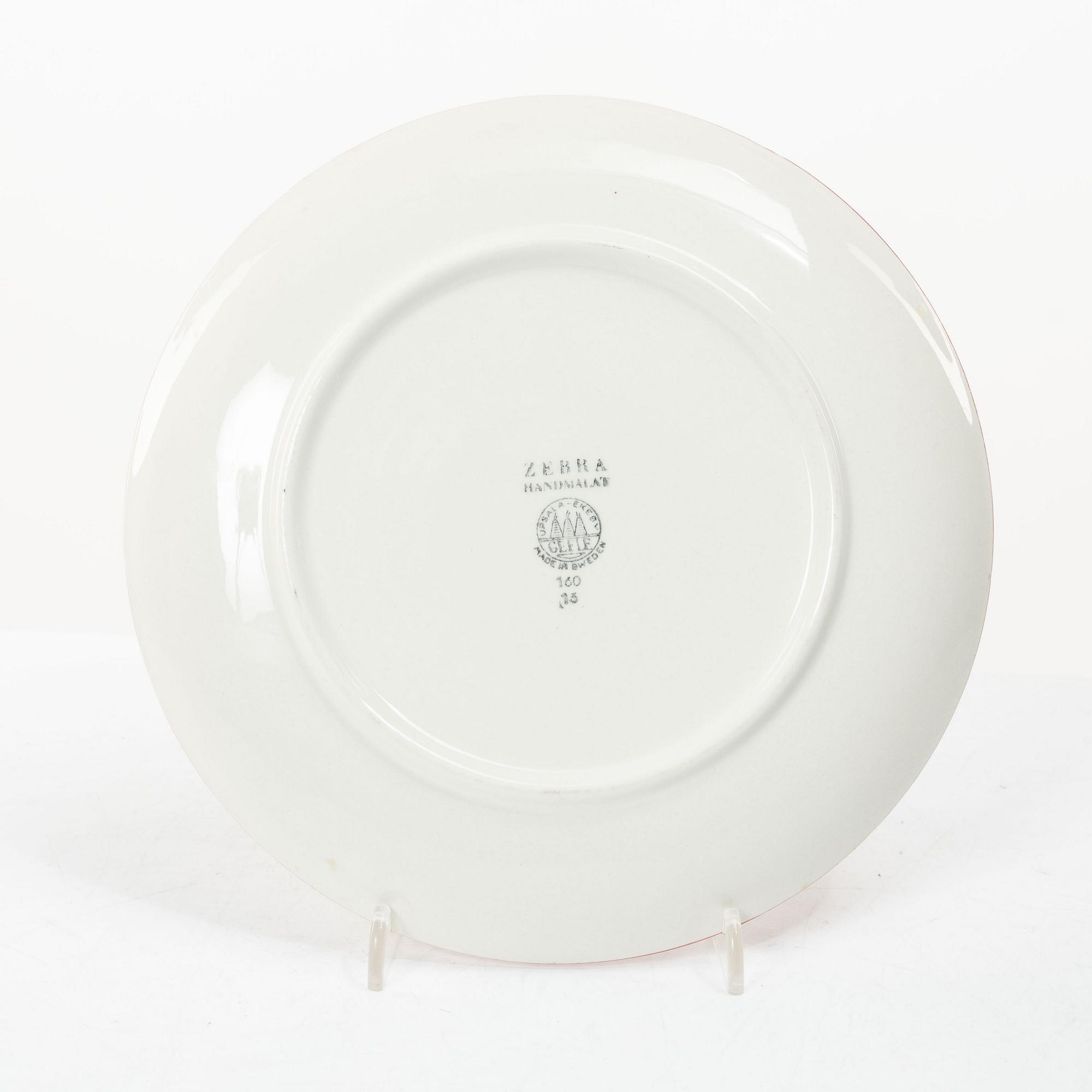 Eugen Trost, Five 'Red Zebra' cream-ware side plates. Uppsala-Ekeby Gefle.