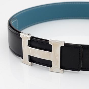 Hermès, A reversible leather and palladium hardware 'Constance' belt from 2006.