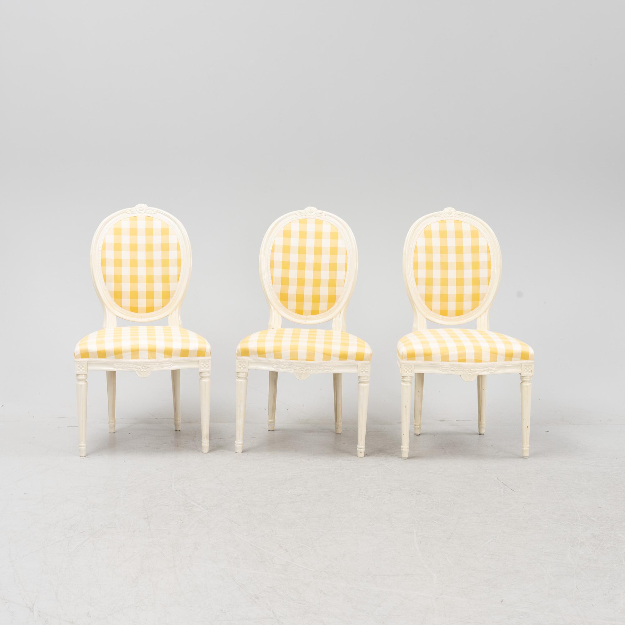 Stolar, 3 st, gustaviansk stil, omkring 1900.