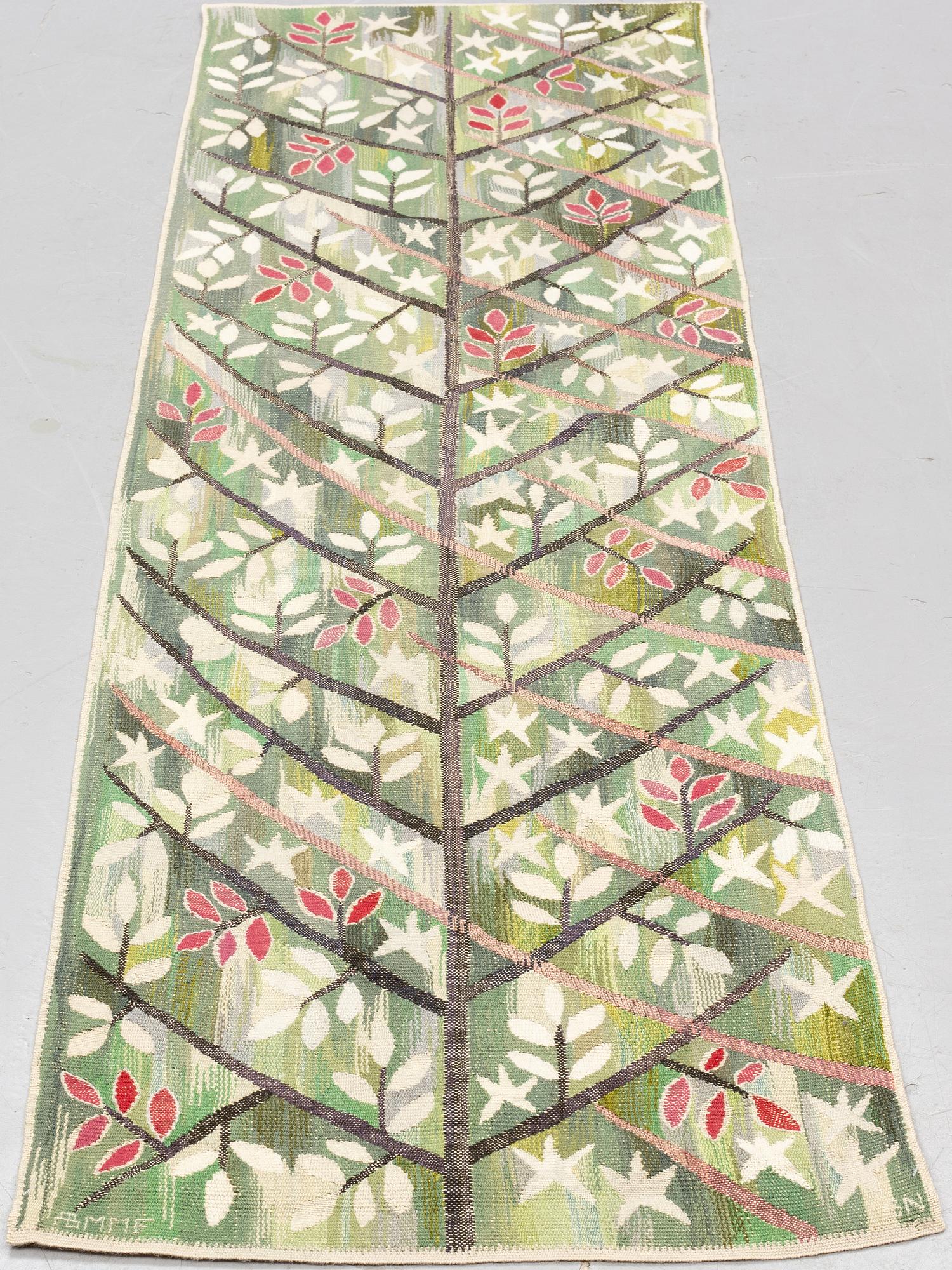 Barbro Nilsson, a textile, "Grön kvist", tapestry weave, ca 210-212 x 59-60,5 cm, signed AB MMF BN.