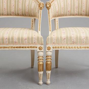 A pair of late Gustavian early 19th century armchairs.