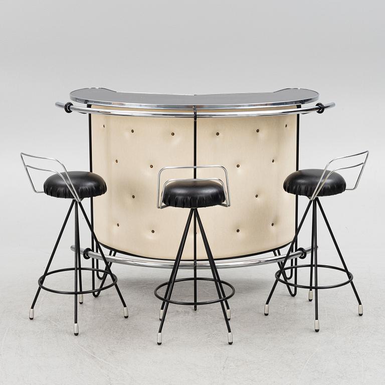 Bar counter and three chairs, 1970s.