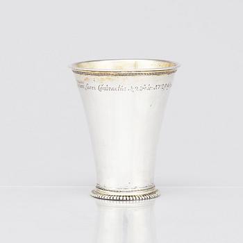 A Swedish 18th century parcel-gilt silver beaker, mark of Abraham Wirgman, Göteborg, 1722.