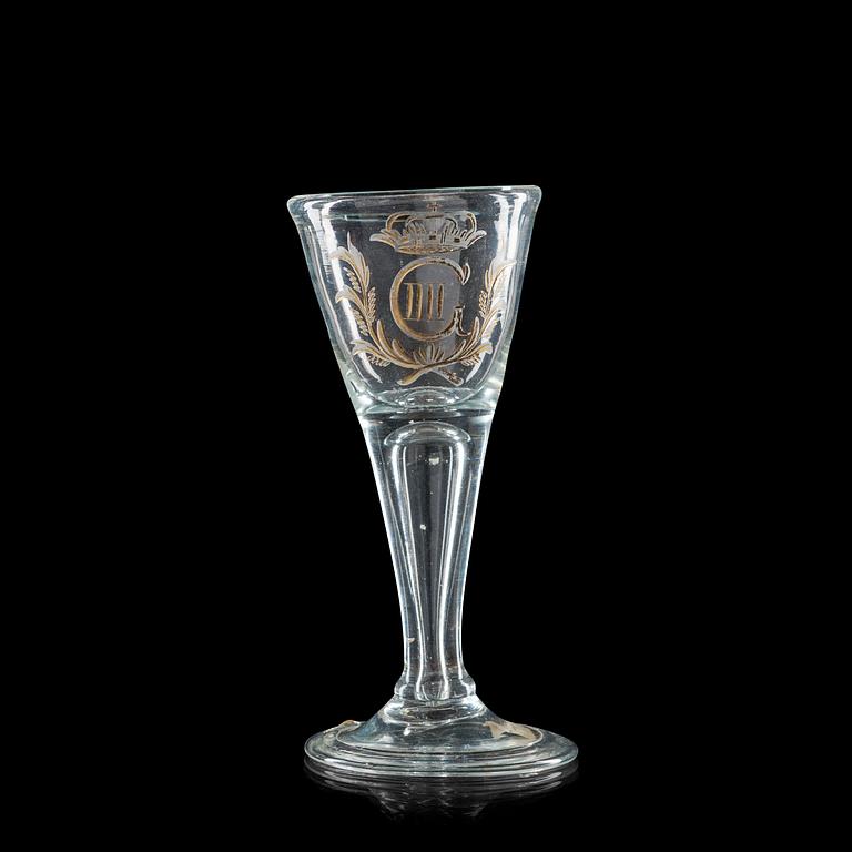 A Swedish armorial goblet with the monogram of King Gustavus IIII, son of Gustavus III,  18th Century.