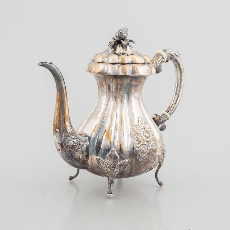 A silver coffeepot, presumably first half of the 20th century, with Swedish import marks.