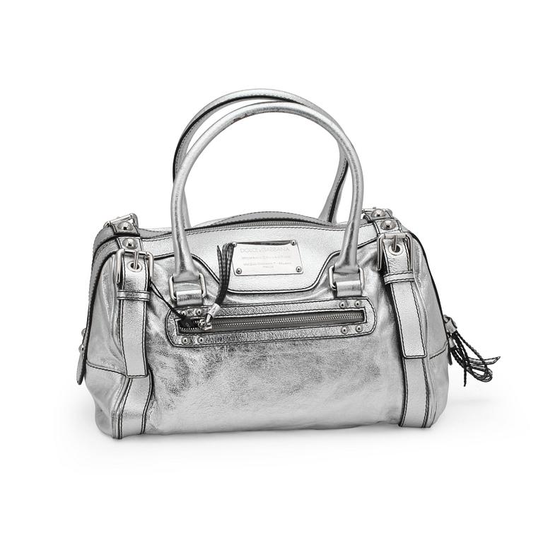 DOLCE & GABBANA, a silver colored leather shoulder bag, reportedly limited edition.