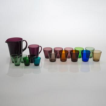 Mid 20th century dinking glasses 10+6 an d two jugs among other Iittala.