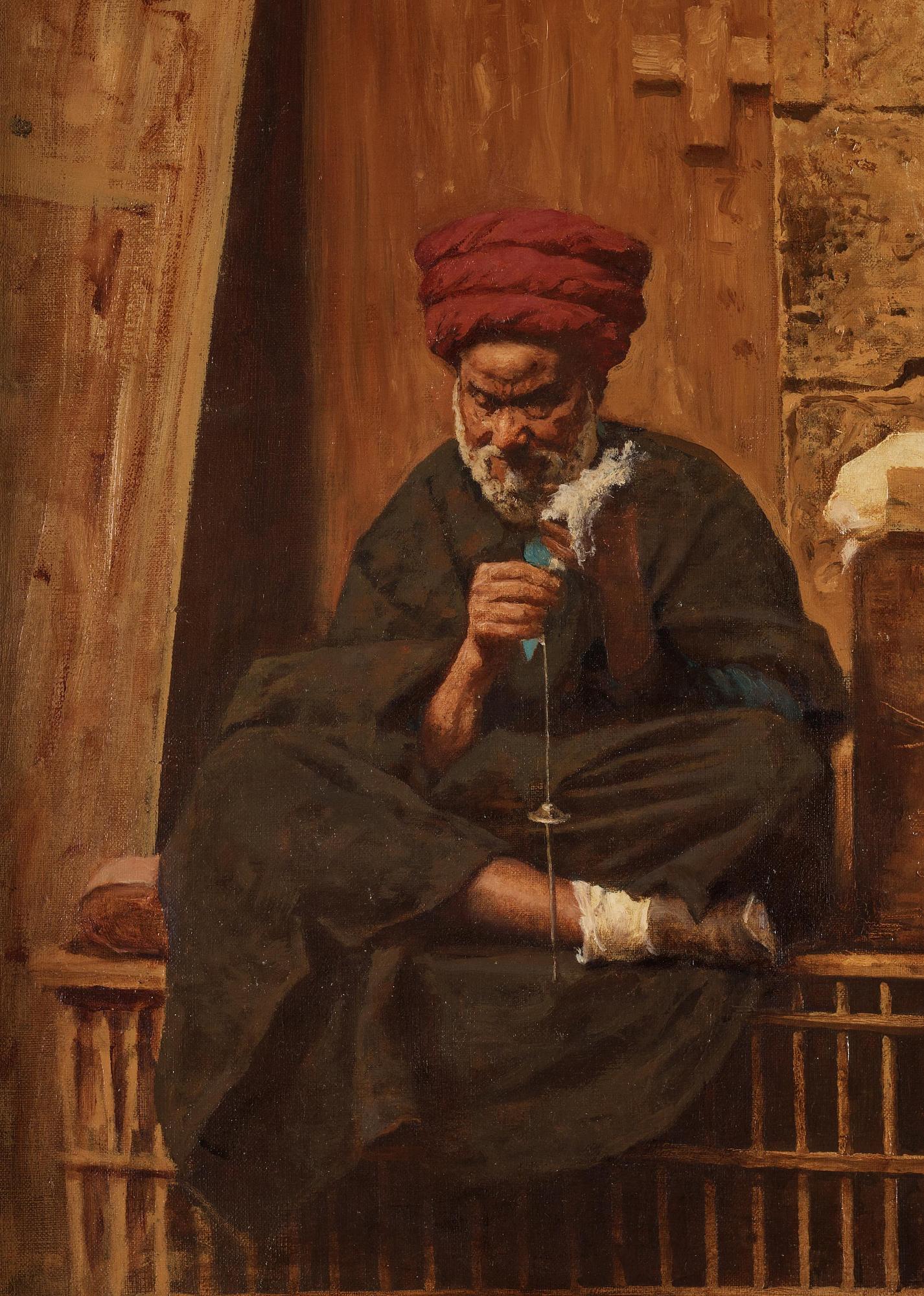 Leopold Carl Müller, Seated man in a red turban.